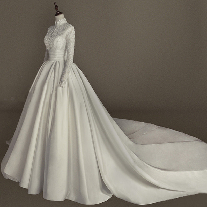 Women's Simple Mori Style Wedding Dress Long Sleeve Lace