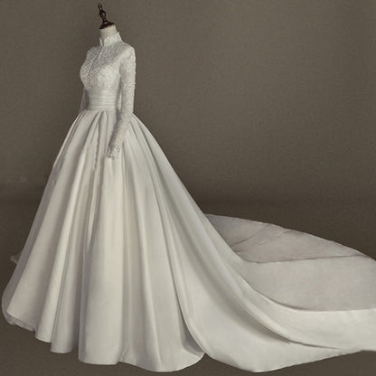 Women's Simple Mori Style Wedding Dress Long Sleeve Lace