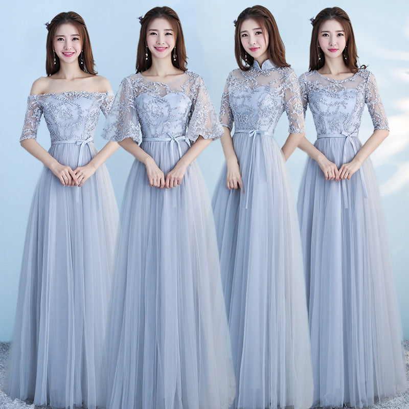 Long Bridesmaid Blue Wedding Party Dress