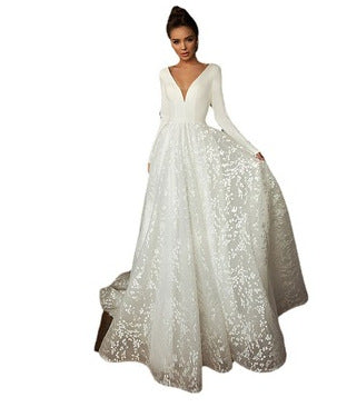Elegant V-neck Beautiful Long Simple Wedding Dress