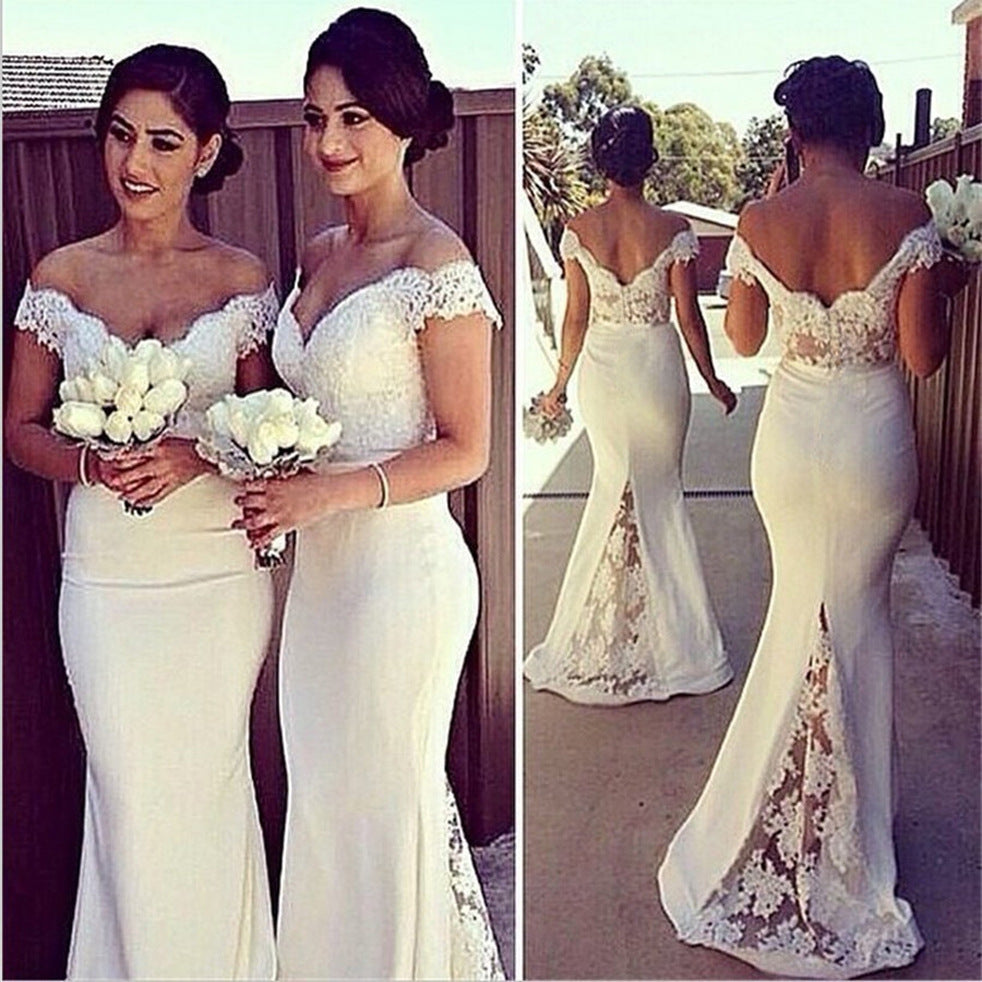 Sleeveless White Lace Formal Dress - Trumpet Silhouette Wedding Gown