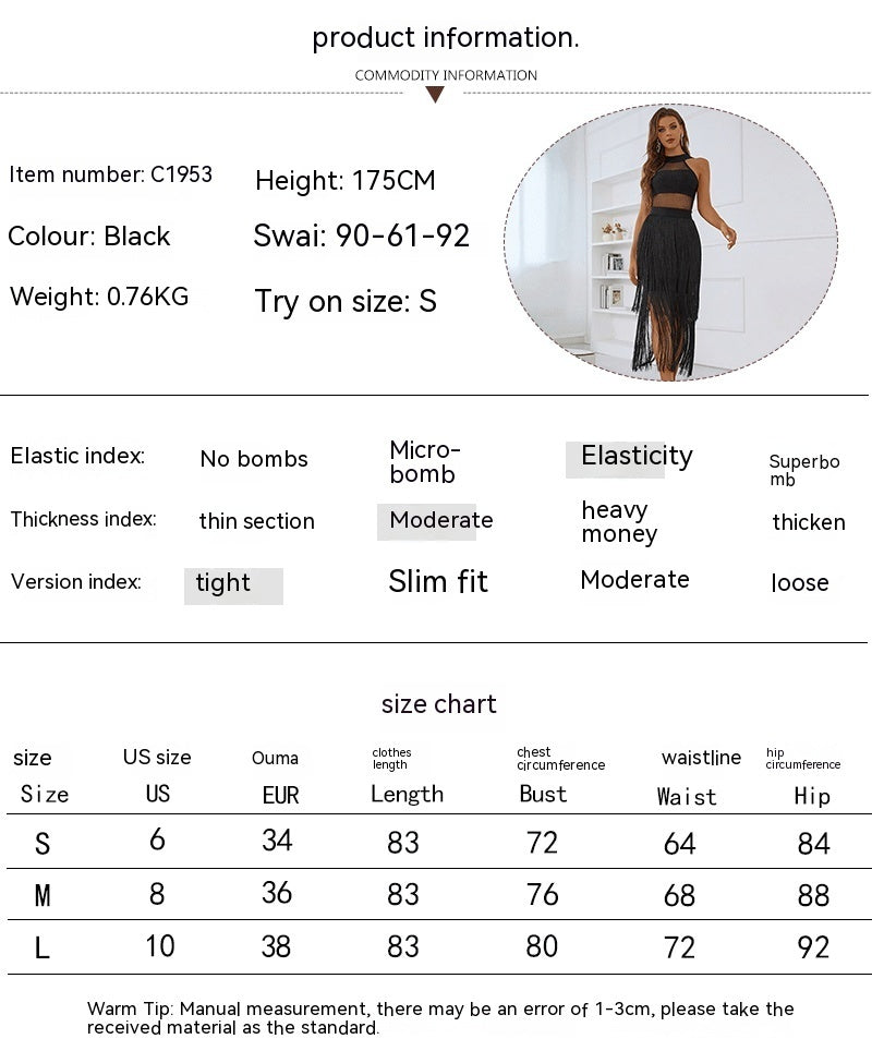 High-grade Black Sexy Bandage Tassel Dress