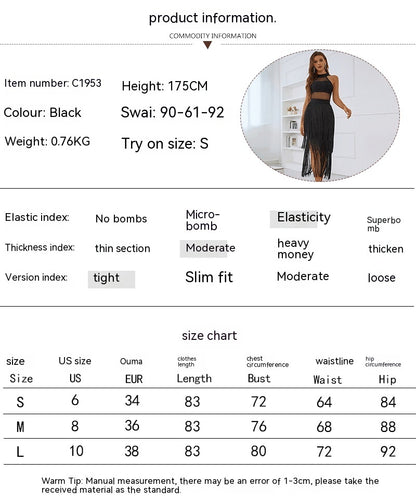 High-grade Black Sexy Bandage Tassel Dress