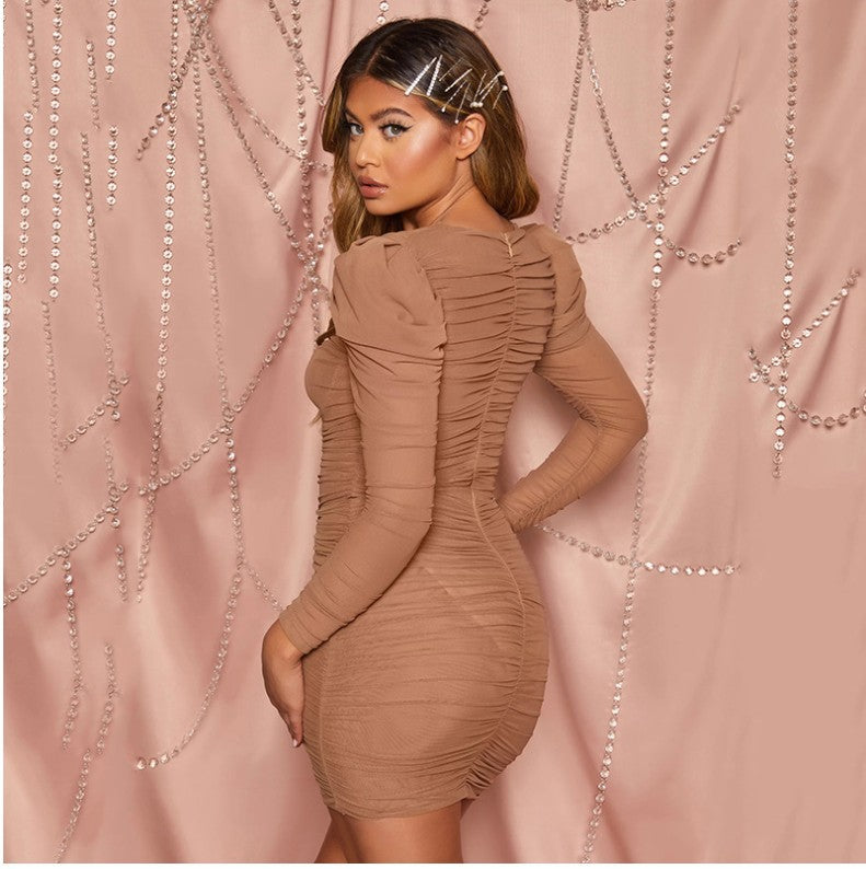 Mesh square neck dress