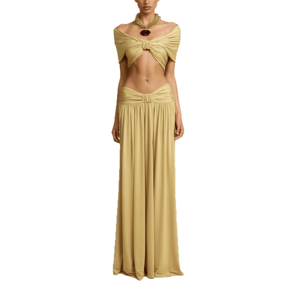 Two piece Waist-cinching Fashion Set Dress In Solid Color