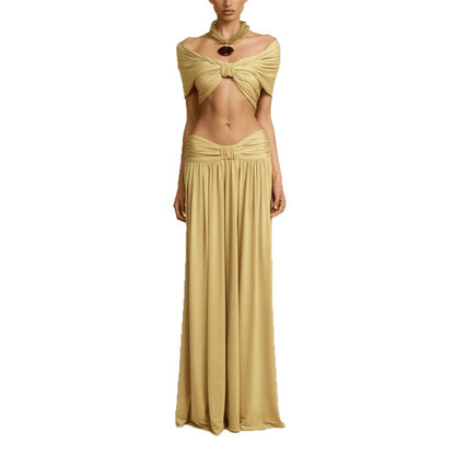 Two piece Waist-cinching Fashion Set Dress In Solid Color