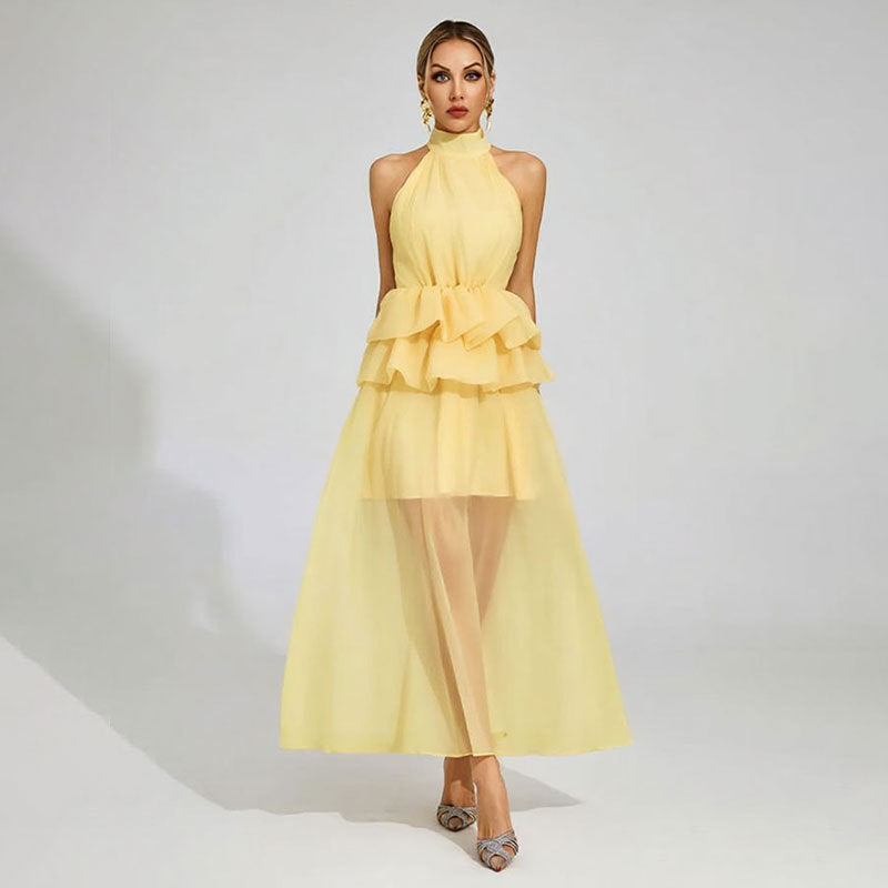 Flowy Ruffled Dress With A Halter Neckline