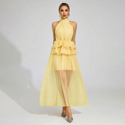 Flowy Ruffled Dress With A Halter Neckline