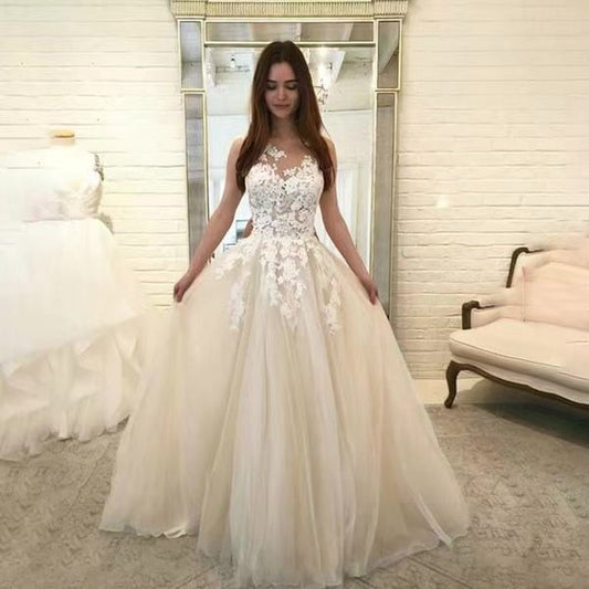 Women Formal Wedding Sleevless Flowers Lace Dress