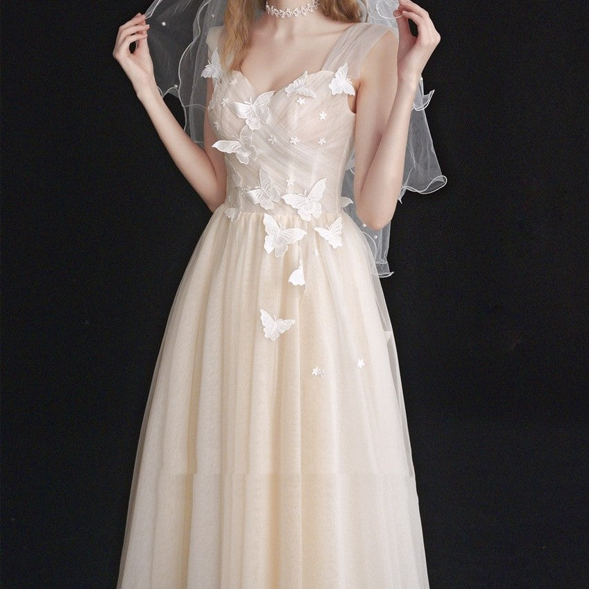 Formal butterfly bridesmaid bridal wedding dress