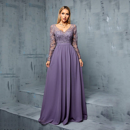 Chiffon Long Sleeve Formal bridesmaid Dress