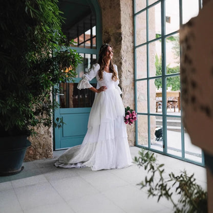 Long Sleeve Boho Chic Lace Wedding Dress