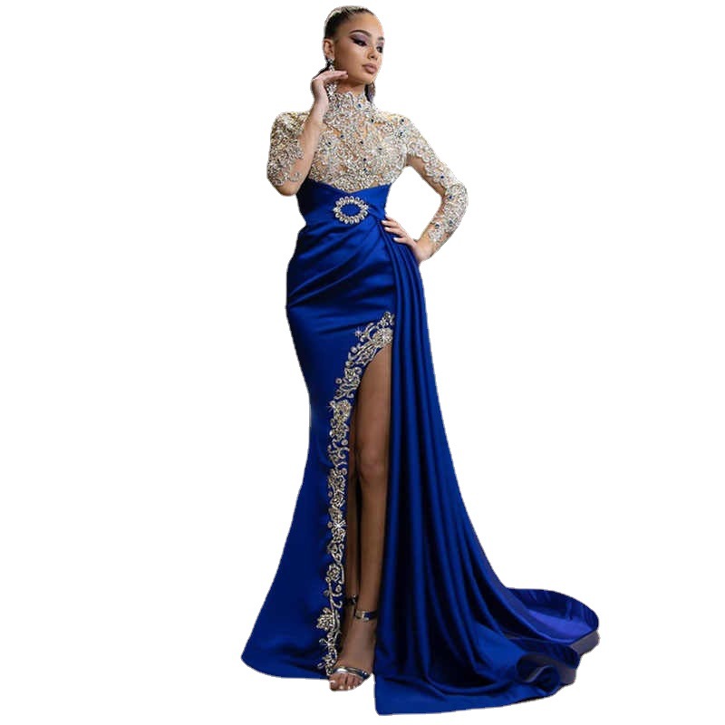Unique and beautiful blue long dress with slit formal wear