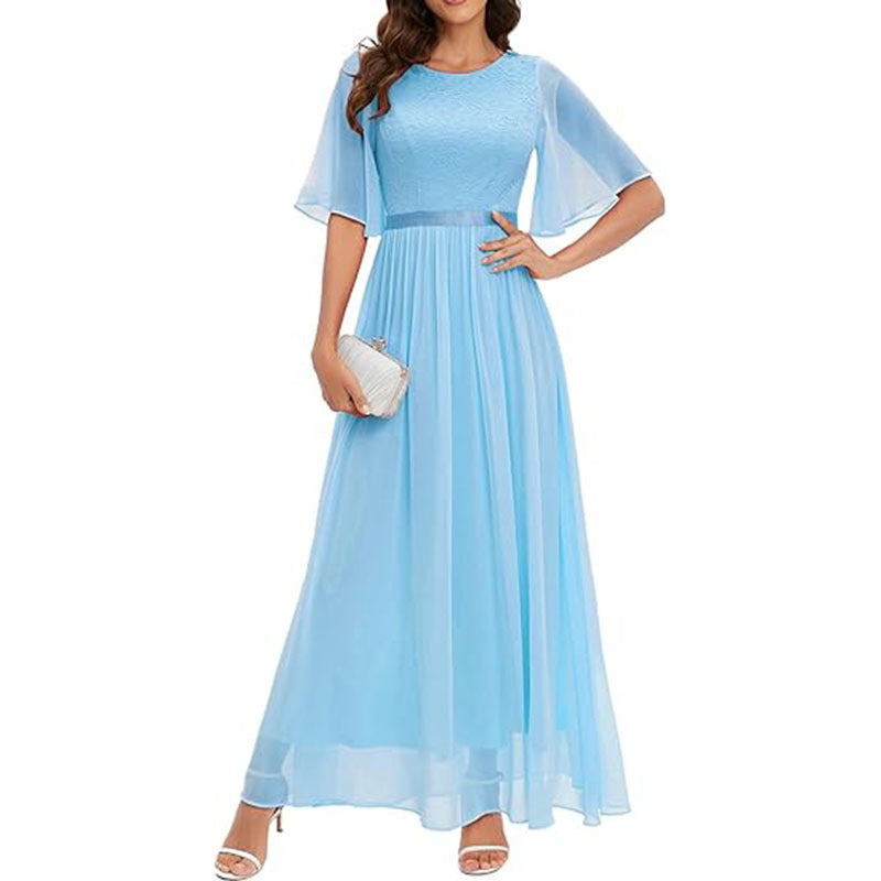 Short Sleeve Lace Bridesmaid Dress For Women