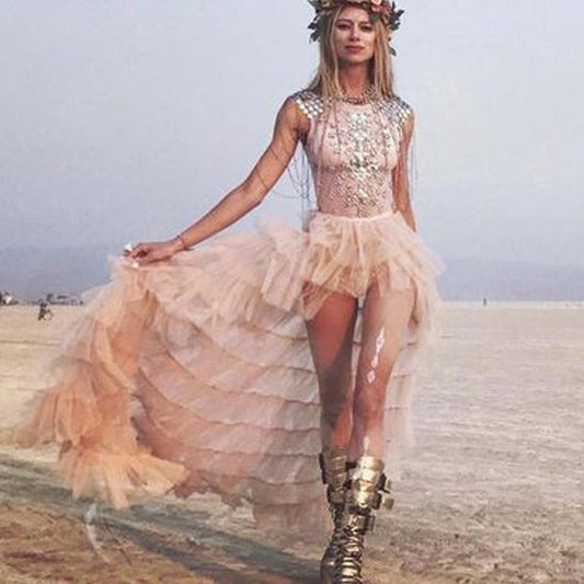 Soft Mesh Ladies Princess Cake Dress Long Dress