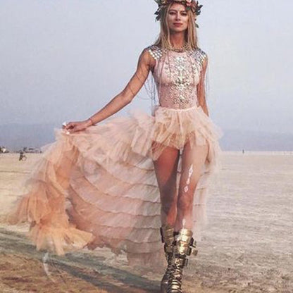 Soft Mesh Ladies Princess Cake Dress Long Dress