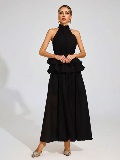 Flowy Ruffled Dress With A Halter Neckline