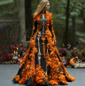 Beautiful Ball Gown Formal Skeleton Bones Halloween Dress