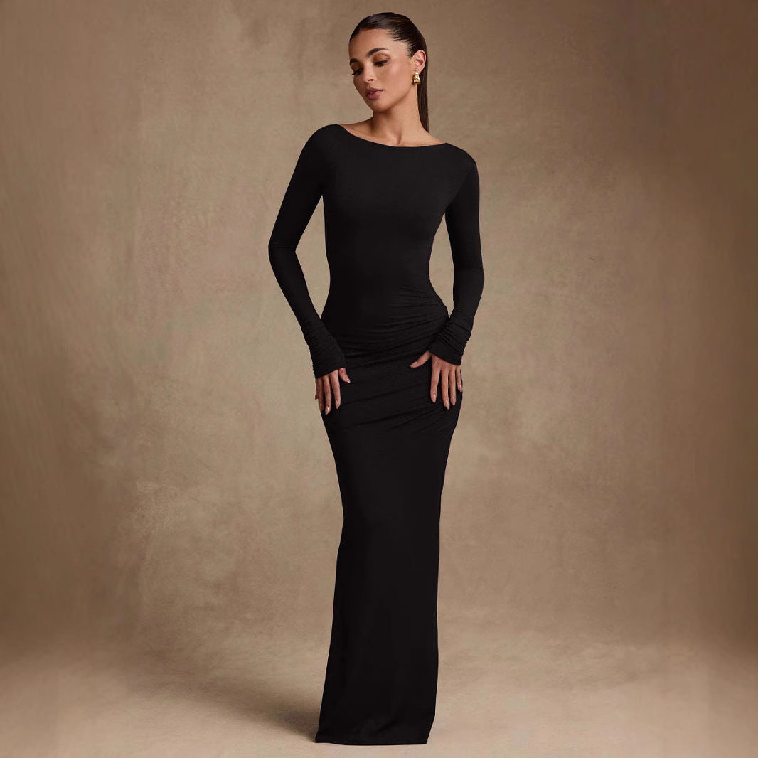 Slimming High-end Solid-color Long Body-hugging Sexy Dress