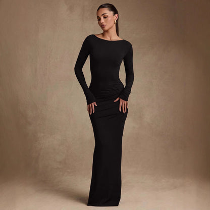 Slimming High-end Solid-color Long Body-hugging Sexy Dress