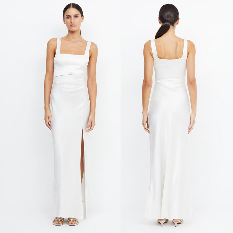 Satin Semi Formal White High-grade Dress