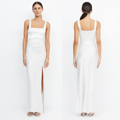 Satin Semi Formal White High-grade Dress
