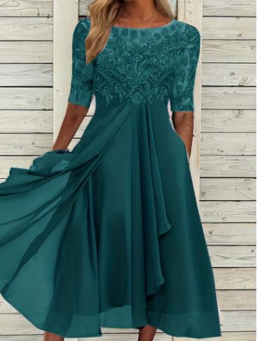 Chiffon Stitching Lace Hollow-out Bridesmaid Evening Dress
