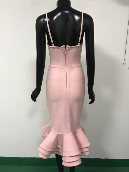 Deep V-neck formal evening dress bandage tight dress
