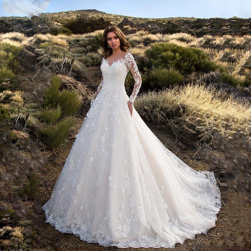 Long Sleeve Off-shoulder White Bridal Wedding Dress
