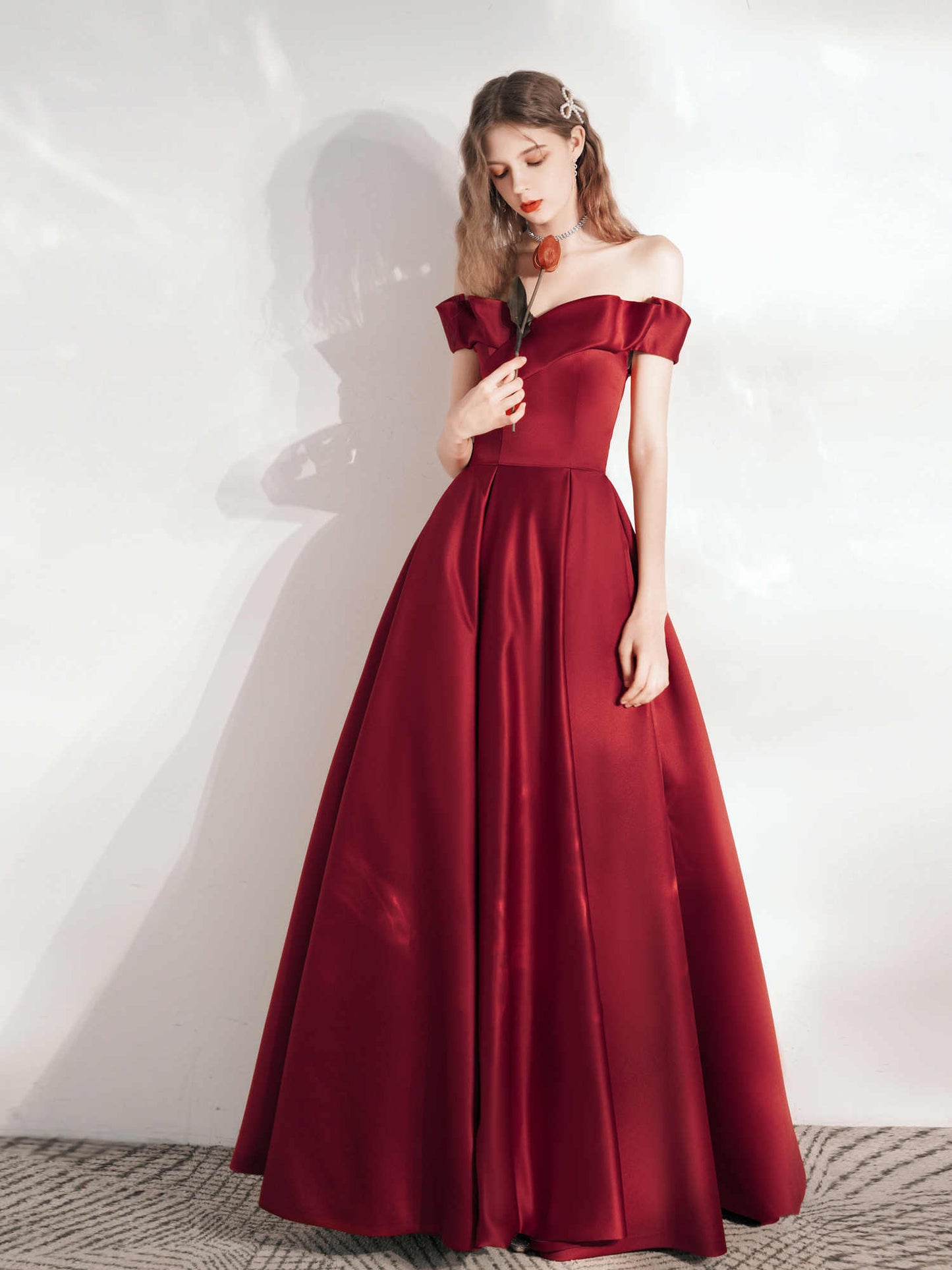 Red Dress Dinner Satin Elegant Evening Dress