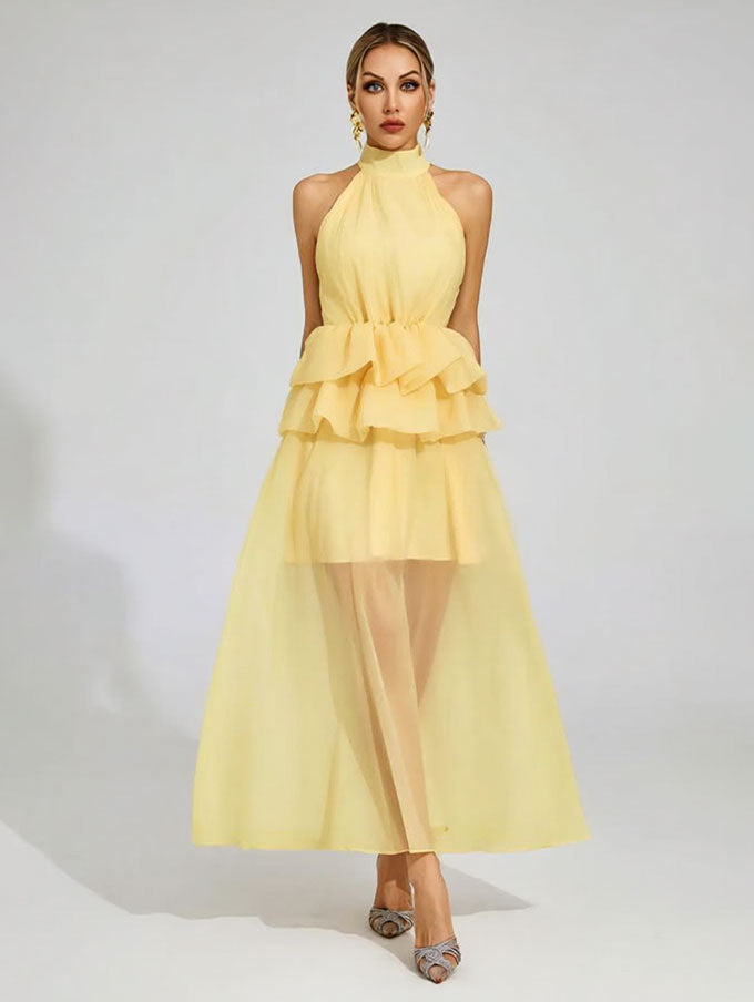 Flowy Ruffled Dress With A Halter Neckline
