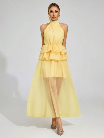 Flowy Ruffled Dress With A Halter Neckline