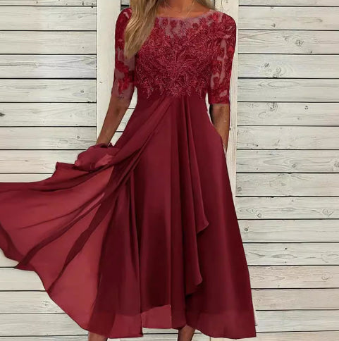 Chiffon Stitching Lace Hollow-out Bridesmaid Evening Dress