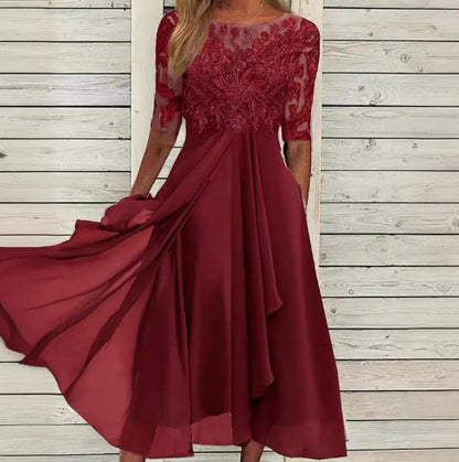 Chiffon Stitching Lace Hollow-out Bridesmaid Evening Dress