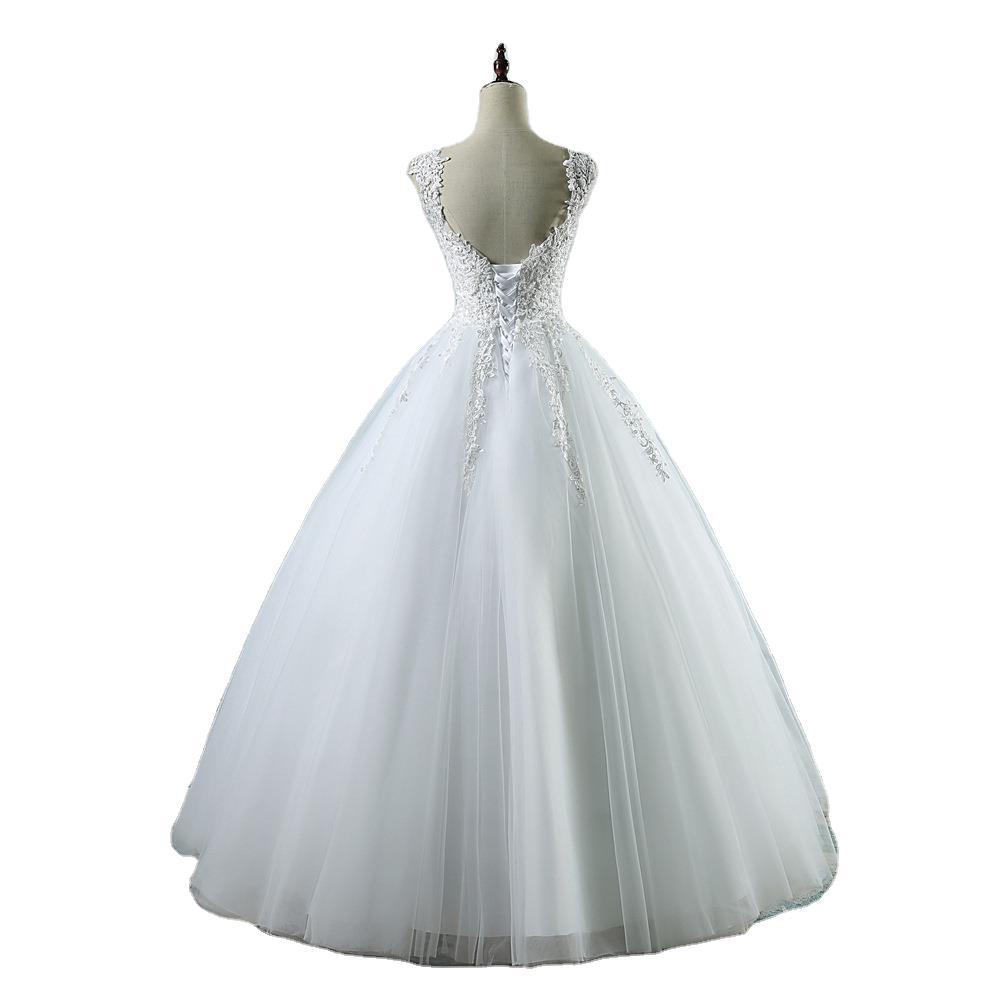 Classic 3D Floral Lace Ball Gown Wedding Dress with Illusion V-Back.