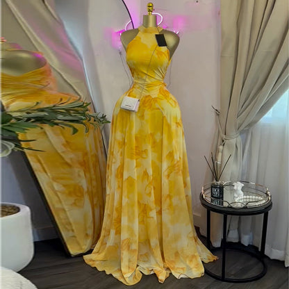 Half-high Neck Sleeveless High-waisted Figure-flattering A-line Maxi Dress