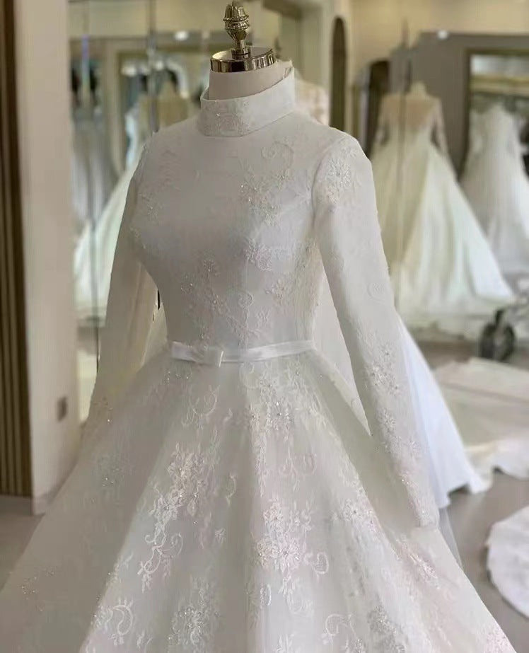 Tea-Length Lace Wedding Dress - Elegant V-Neck Midi Reception Bridal Gown.
