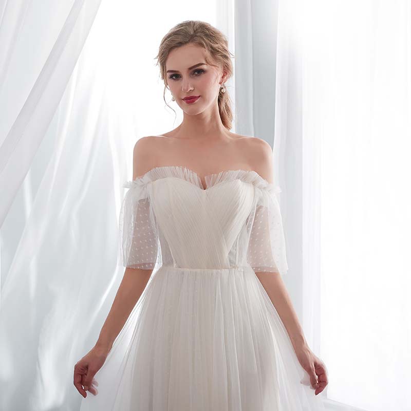White Off Shoulder Elegant Wedding Dress
