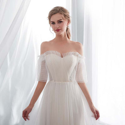 White Off Shoulder Elegant Wedding Dress