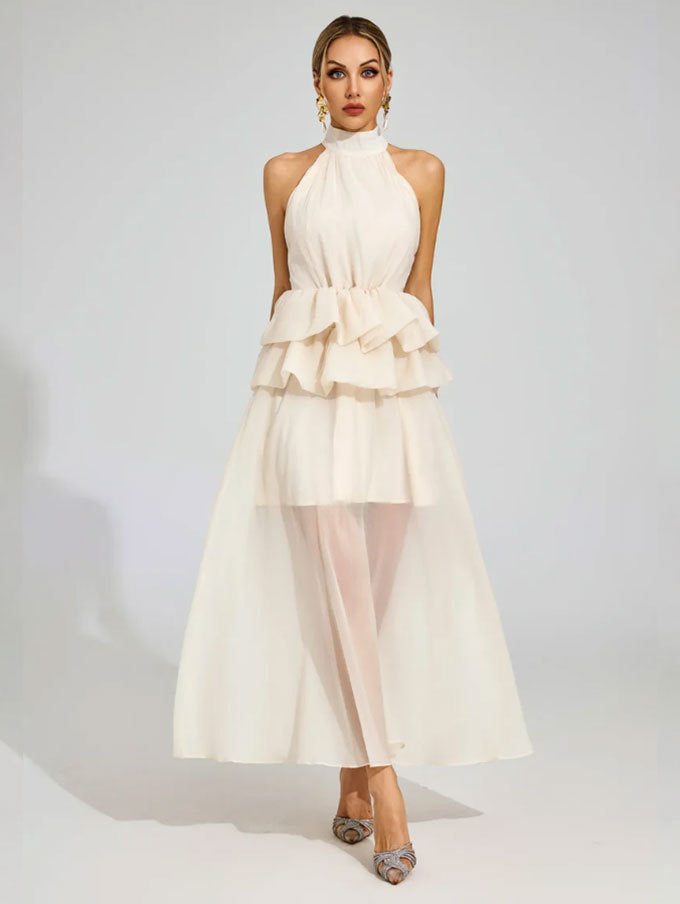Flowy Ruffled Dress With A Halter Neckline