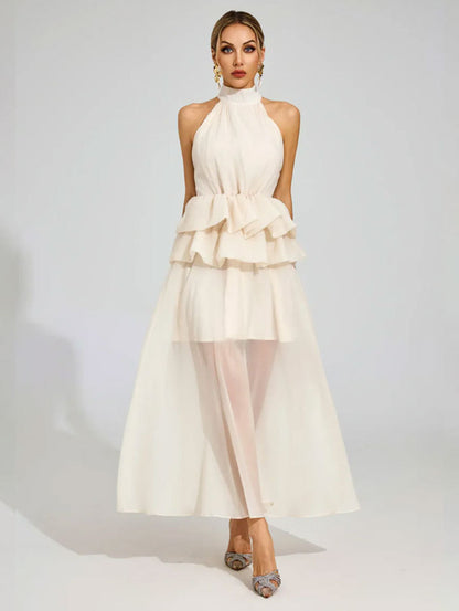 Flowy Ruffled Dress With A Halter Neckline