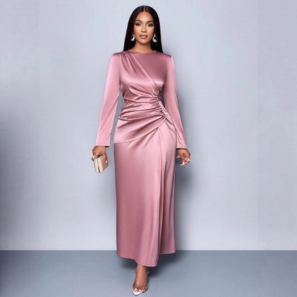 Womens Solid-Color Satin Fashionable And Elegant Dress