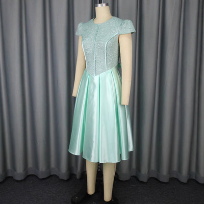 Summer Round Neck Rose Jacquard Bridesmaid Dress