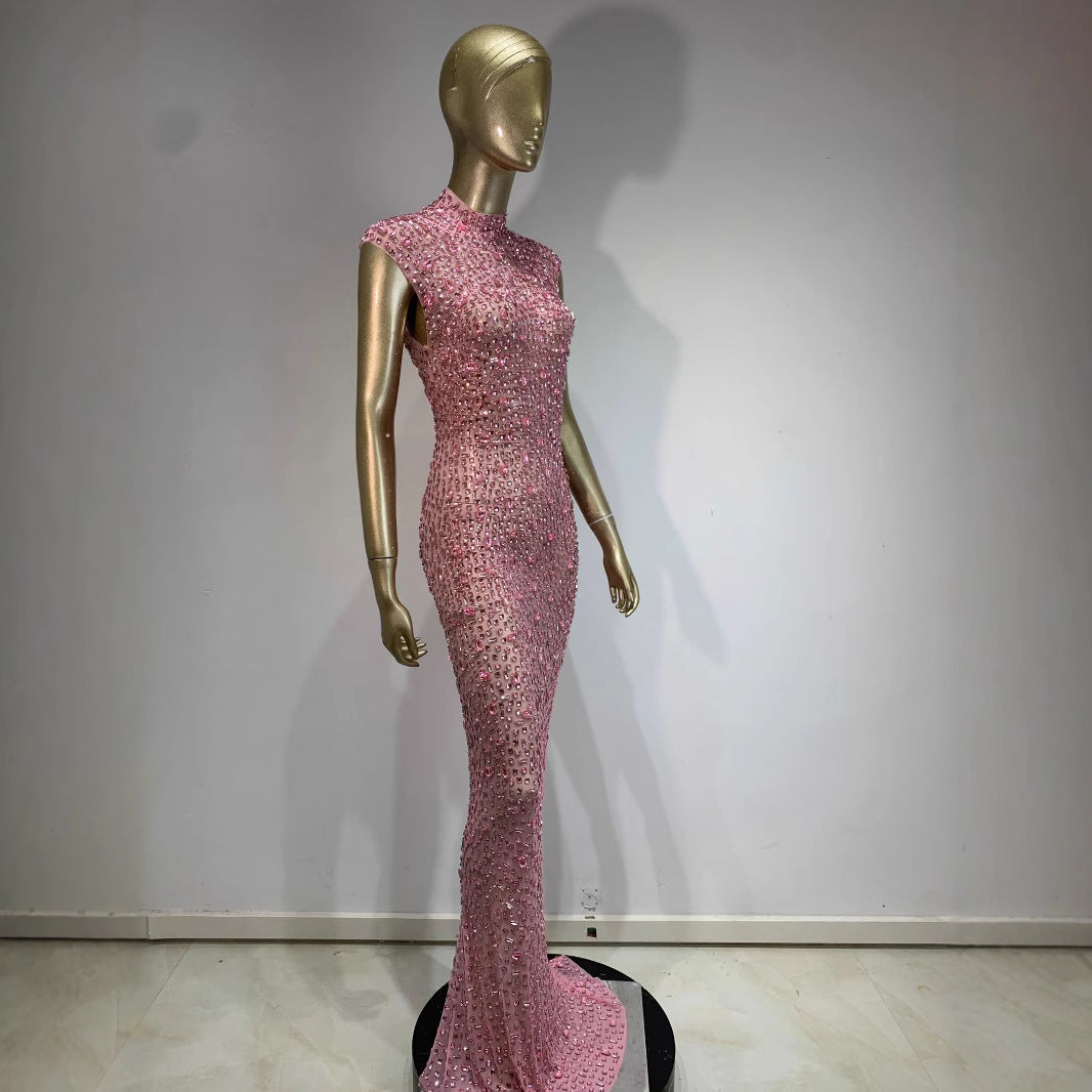 Rhinestone Dress Ball Party Long Dress Host Party Bridal Dress