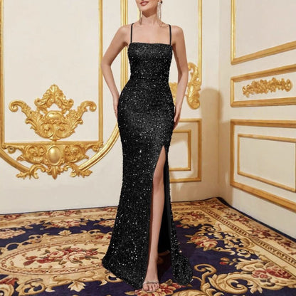 Fashionable Slip Dress With Sequins And A Slit Perfect For Formal Occasions