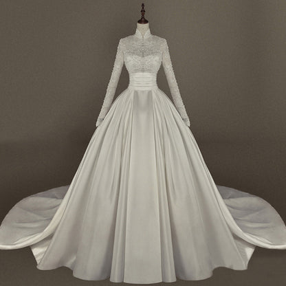 Women's Simple Mori Style Wedding Dress Long Sleeve Lace
