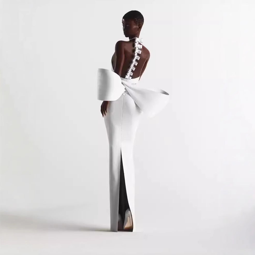Women's Big Bow Backless Bandage Party Gathering Formal Dress
