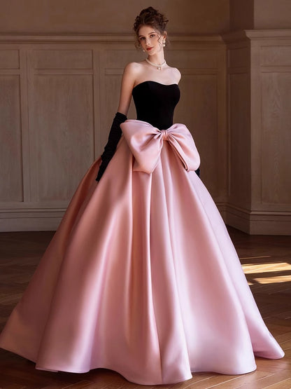 Beautiful Black And Pink Big Bow Formal Ball Gown