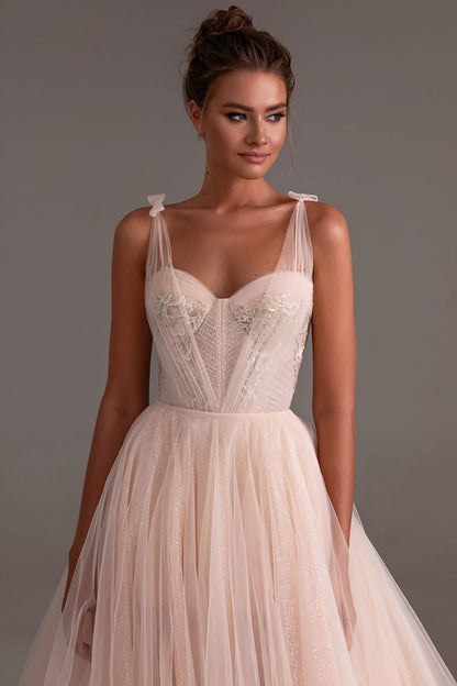 Champagne Colored Formal Ball Gown Wedding Dress With Straps