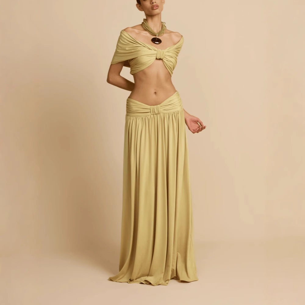Two piece Waist-cinching Fashion Set Dress In Solid Color
